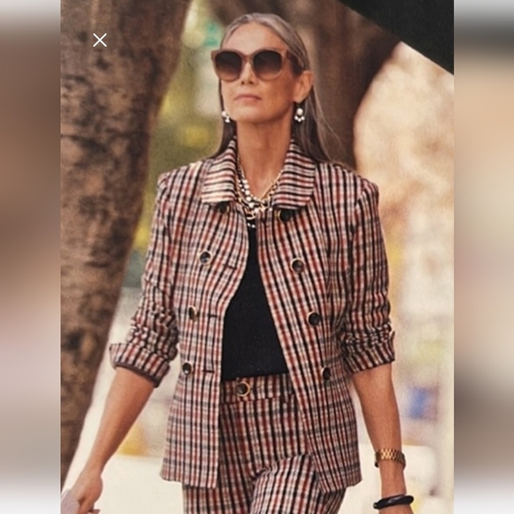 Cabi Jazzy Toffee Plaid Rust Ivory Black Jacket Size L - Picture 2 of 8